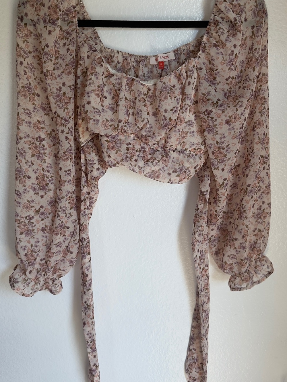 Floral Tie Front Blouse Cottagecore Romantic Top Size M